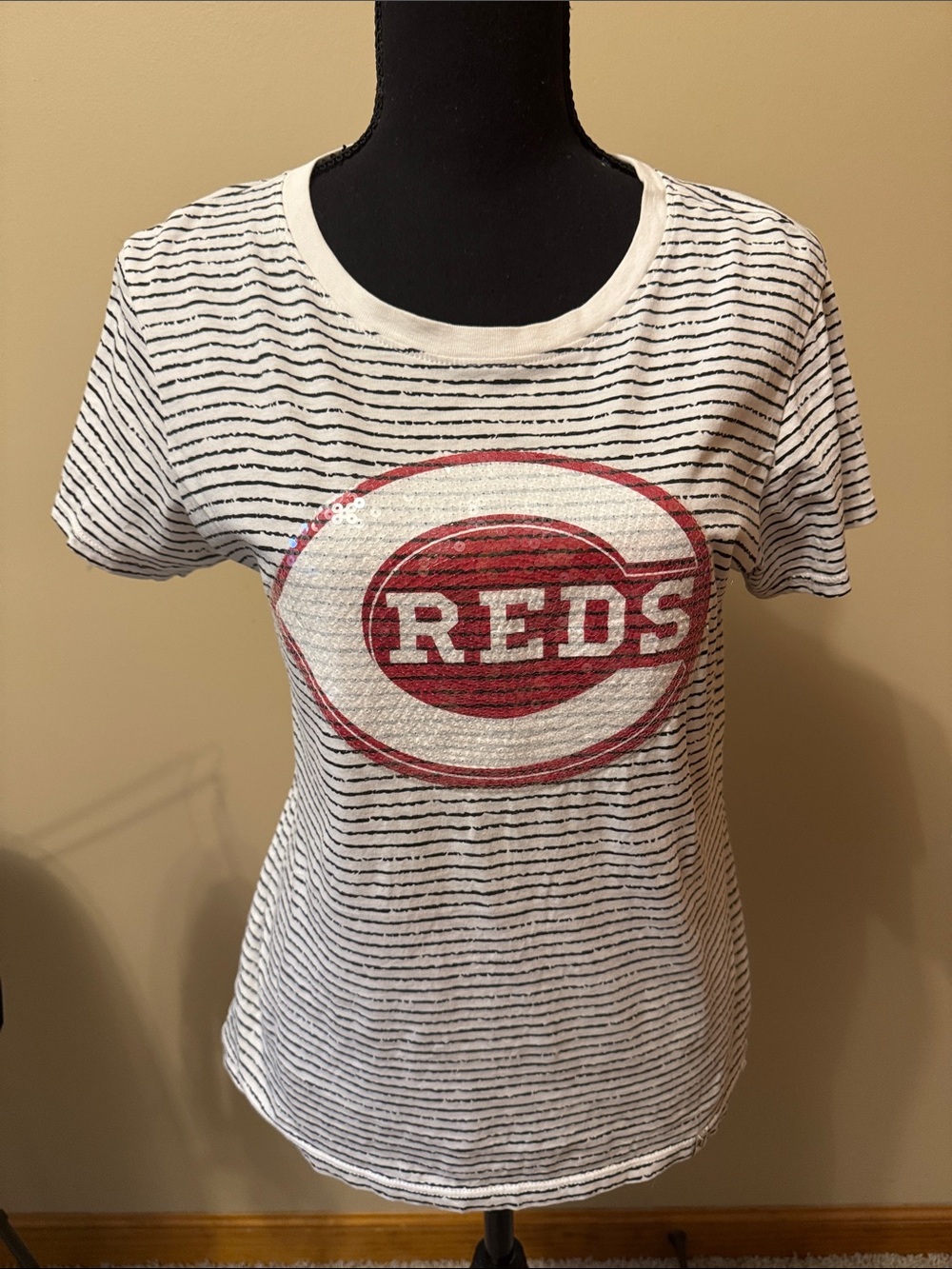 47 Women’s Cincinnati Reds Striped Short Sleeve Tee - White & Red